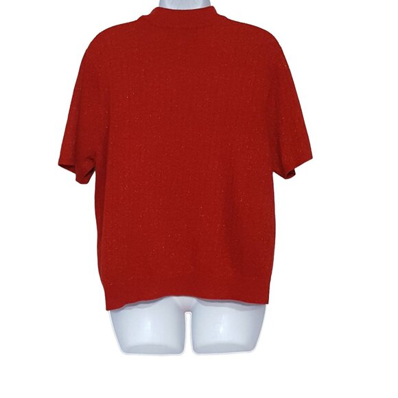 Greenwich Square Vintage 80s Womens Sweater Top Short Sleeve Nubby Red S - Picture 5 of 10